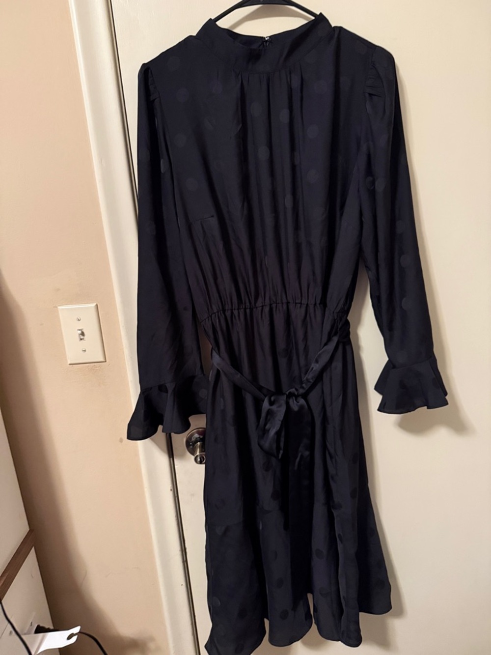 Ann Taylor black polka dot ruffle dress with tie. Never worn!!!  NWOT!  Size 14